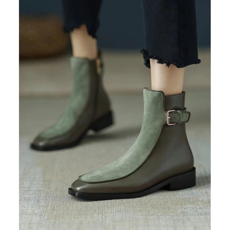 Comfy Stylish Splicing Chunky Boots Green Sheepskin OM011