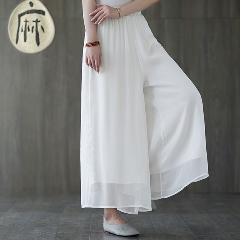 Elastic Waist Plain Culottes|Black|Red|White|S|M|L|XL|2XL|3XL