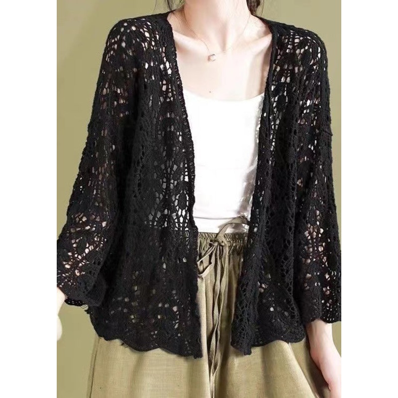 Beautiful Black Hollow Out Knit Loose Cardigans Summer WN011