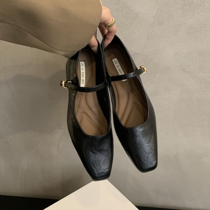 Block-Heel Mary Jane Flats|Black|Brown|35|36|37|38|39
