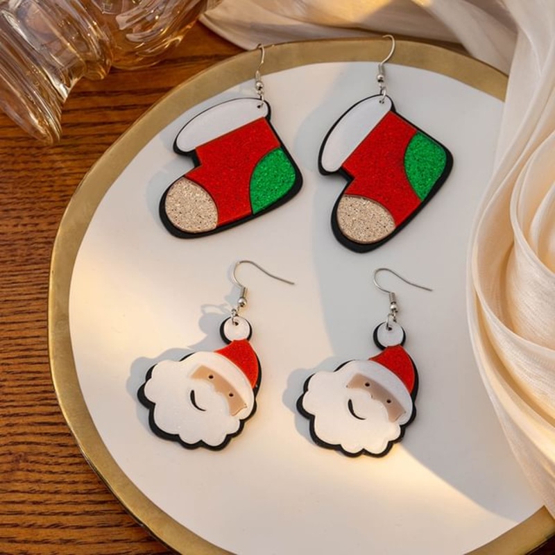 Christmas Drop Earring|1 Pair – E2971 – Red & Green|1 Pair – E3874 – Red & White|One Size