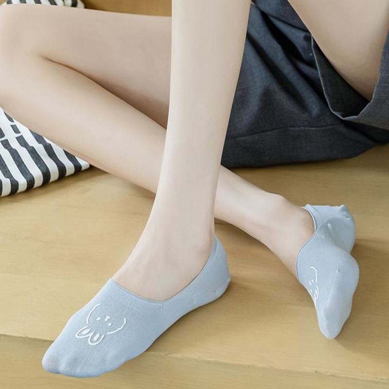 Rabbit Print No Show Socks|Beige|Black|Blue|Gray|Green|Purple|White|Yellow|One Size