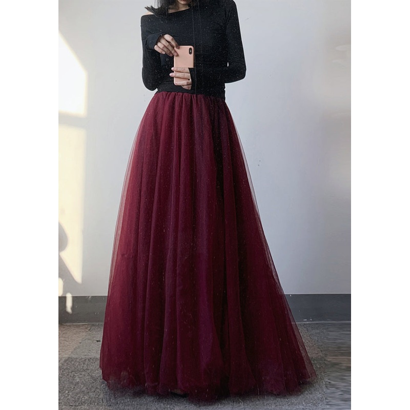 Simple Mulberry Wrinkled Elastic Waist Tulle Skirts Summer WN029