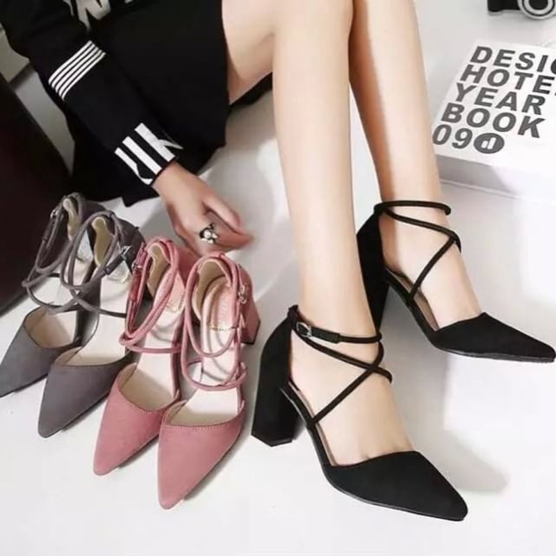 Chunky-Heel Pointy Sandals|Black|Gray|Green|Houndstooth – Black|Letter Embroidery – Gray|Lettering Checker – Green|Pink|Set of 2 – Cardigan & Knit Camisole Top – Pink|34|35|36|37|38|39|Size 40