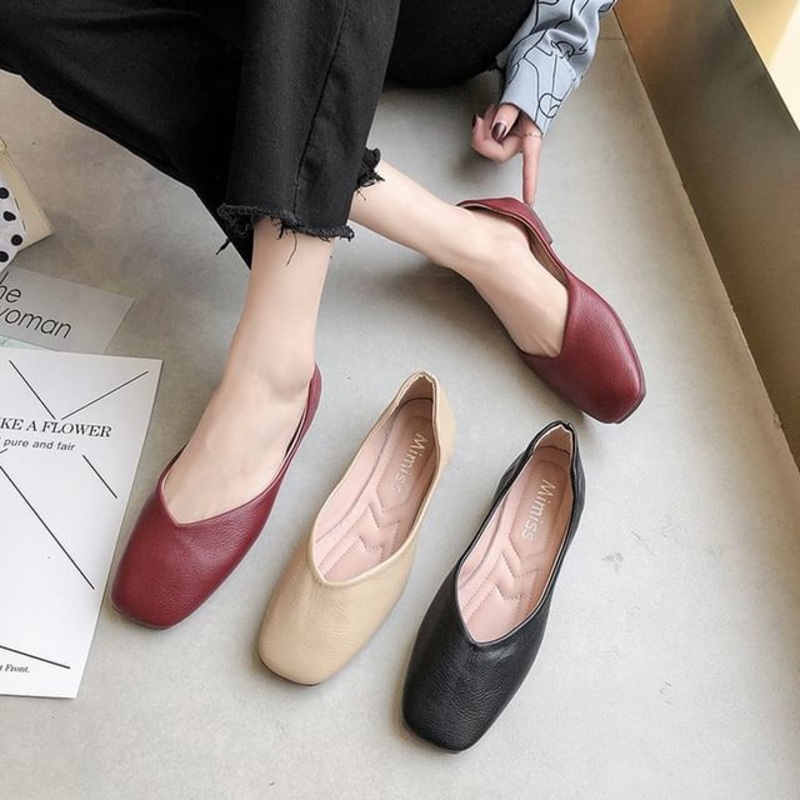 Square-Toe Plain Flats|Almond|Black|Dots – Almond|Houndstooth – Black|Stripes – Wine Red|Wine Red|35|36|37|38|39|Size 40