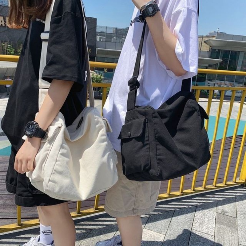 Bag Plain Crossbody Canvas|Black|Dark Brown|Green|Off-White|One Size