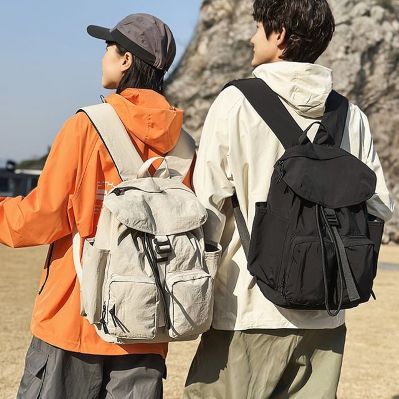 Plain Flap Backpack|Black|Brown|Green|White|One Size