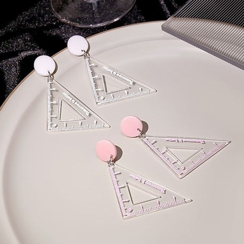 Cutout Triangle Ruler Earring|E2846-4 – Pink|E2876-12 – White|One Size