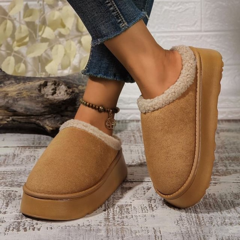 Fleece-Lined Platform Mules|Black|Brown|Gray|Off-White|Pink|36 to 37|38 to 39|40 to 41