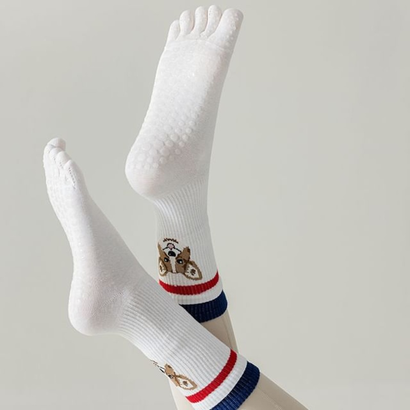 Cartoon Print Toe Socks|Coffee|Off-White|Pink|White|One Size