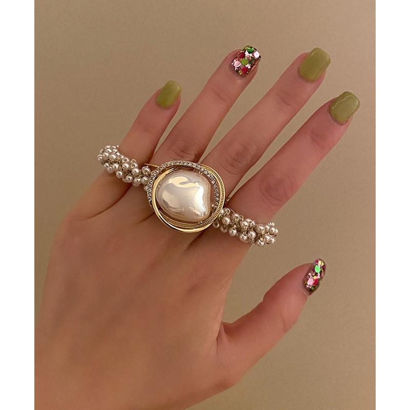 Modern White Alloy Pearl Zircon Hair Rope ET033