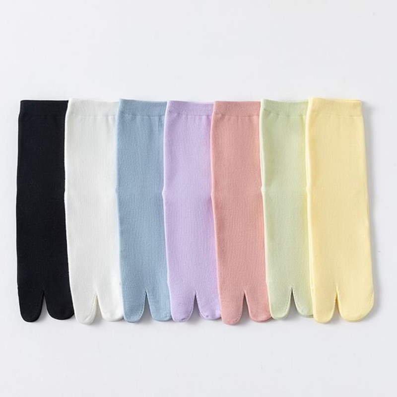 Plain Split Toe Socks|Black|Blue|Green|Pink|Purple|White|Yellow|One Size