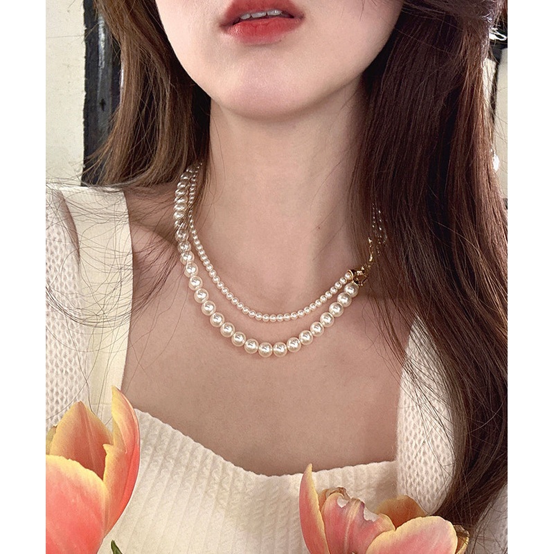 Stylish White Metal Alloy Double Layer Pearl Necklace ET011