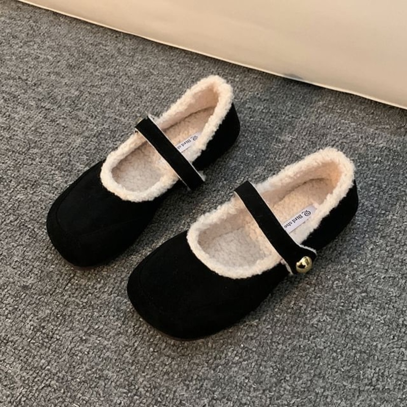 Fluffy Trim Mary Jane Flats|Black|Brown|Camel|35|36|37|38|39|40