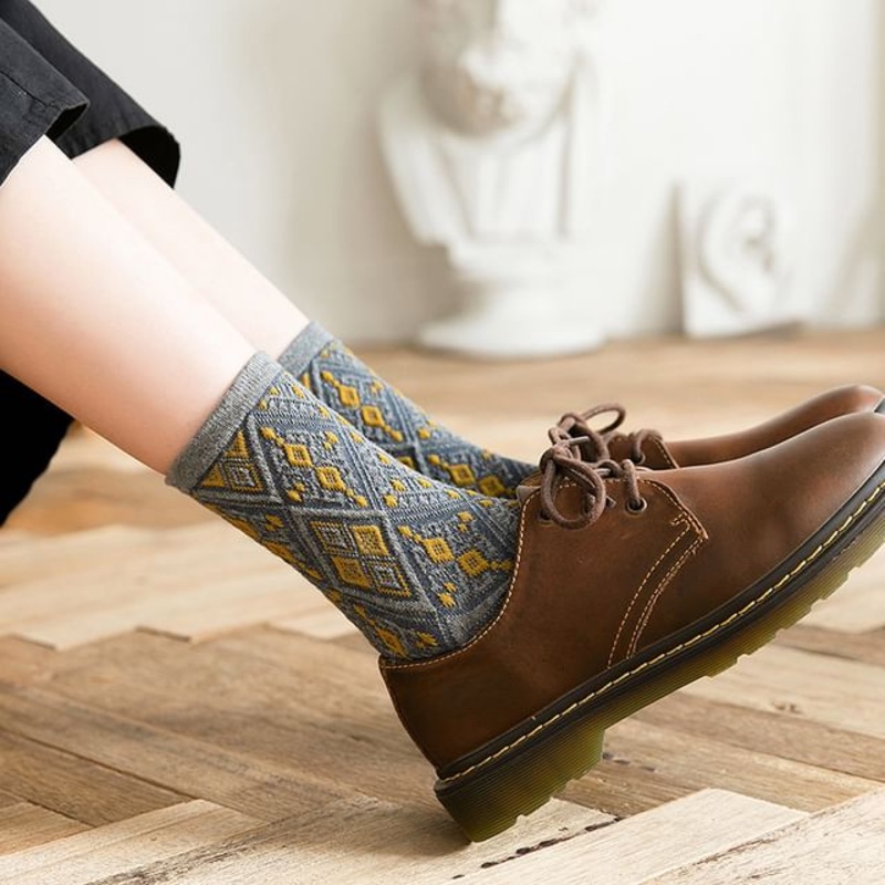 Argyle Crew Socks|1 Pair – Black|1 Pair – Blue|1 Pair – Gray|1 Pair – Red|1 Pair – Yellow|One Size