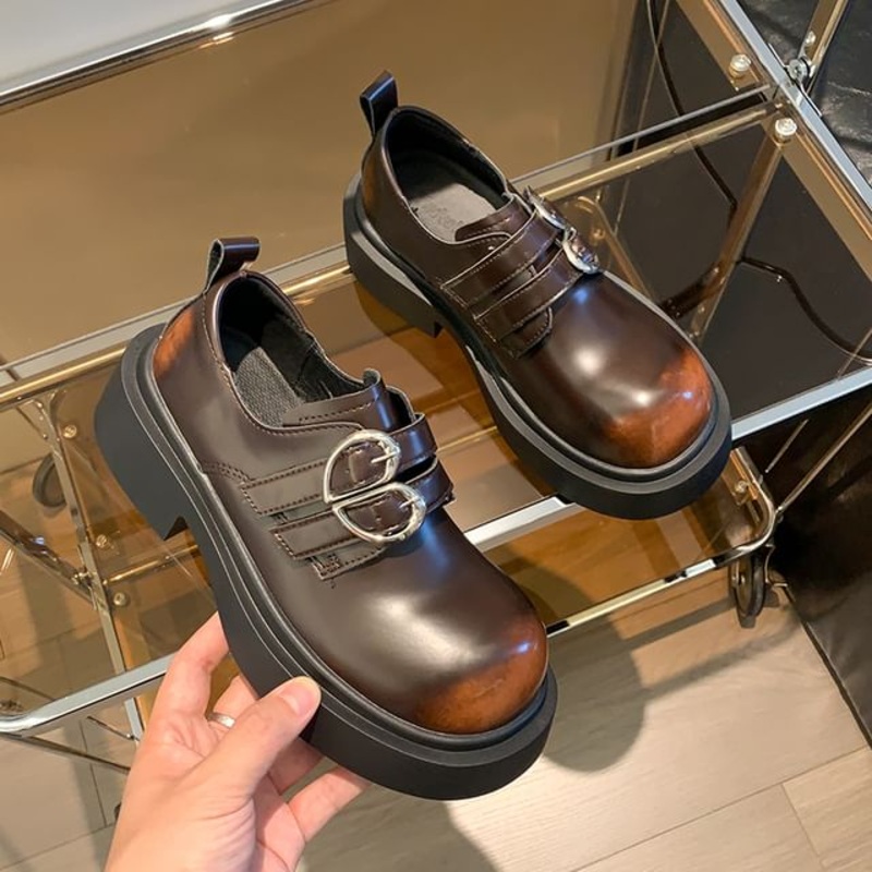 Buckled Platform Derby Shoes|Amber|Matte – Black|Patent – Black|Black|Brown|35|36|37|38|39|40