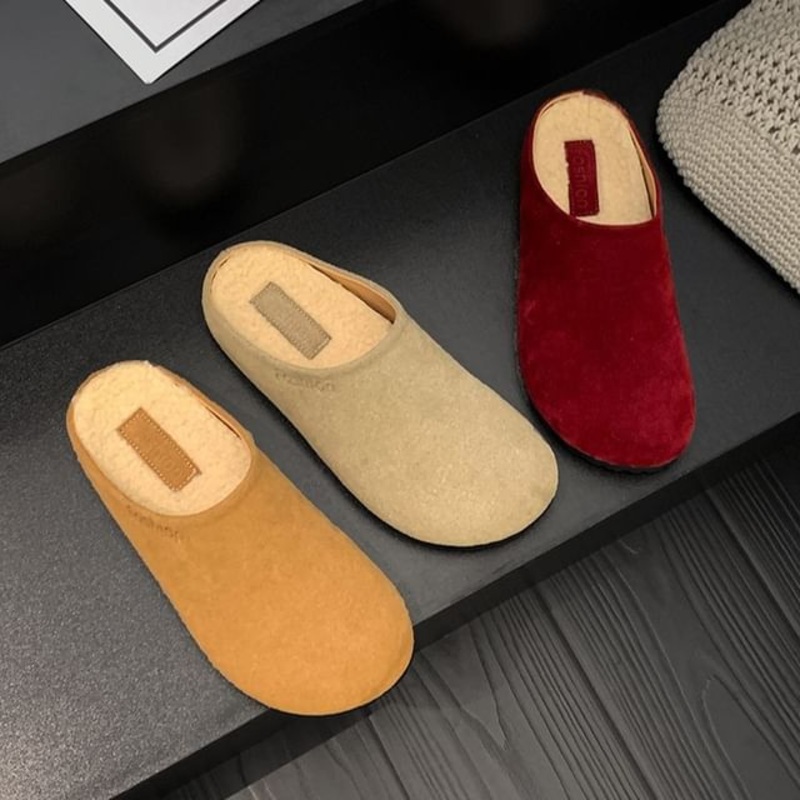 Fleece-Lined Mules|Camel|Gray|Khaki|Red|35|36|37|38|39|40