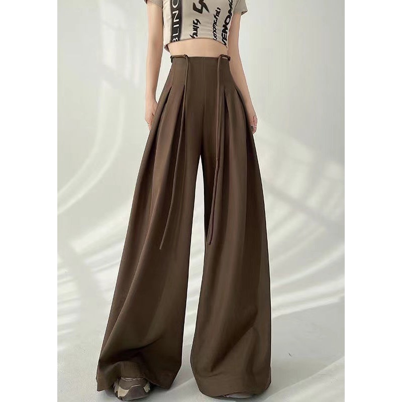 2024 New Coffee High Waist Wrinkled Wide Leg Pants Fall RU038