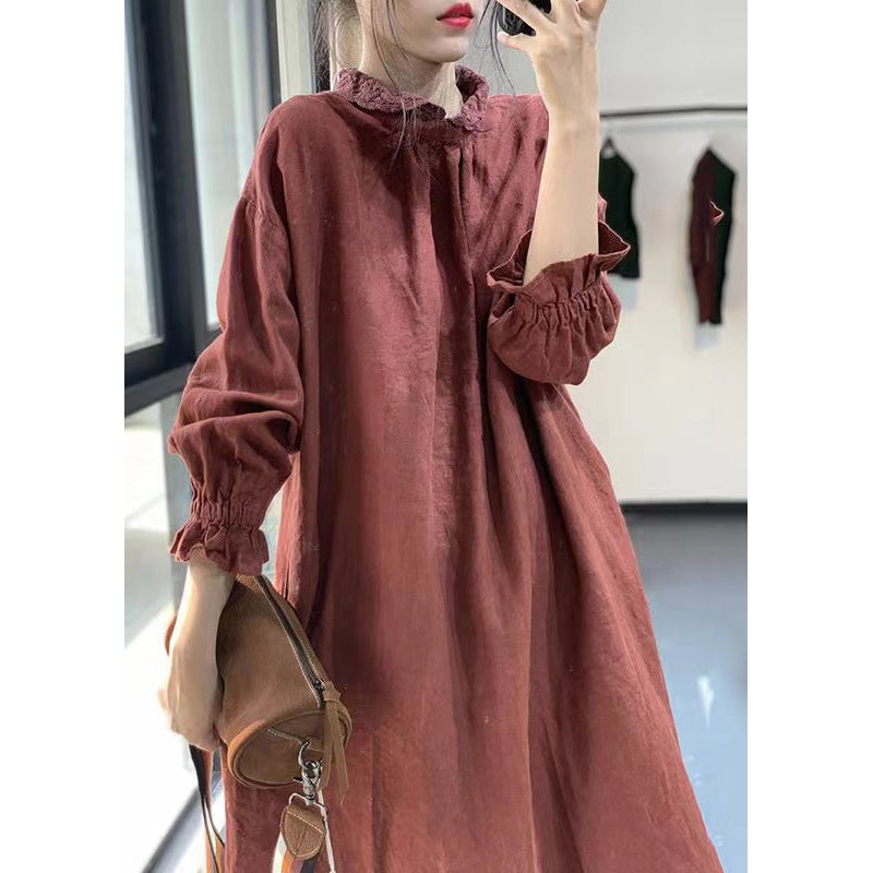 Bohemian Red Peter Pan Collar Lace Patchwork Cotton Dress Fall RU028