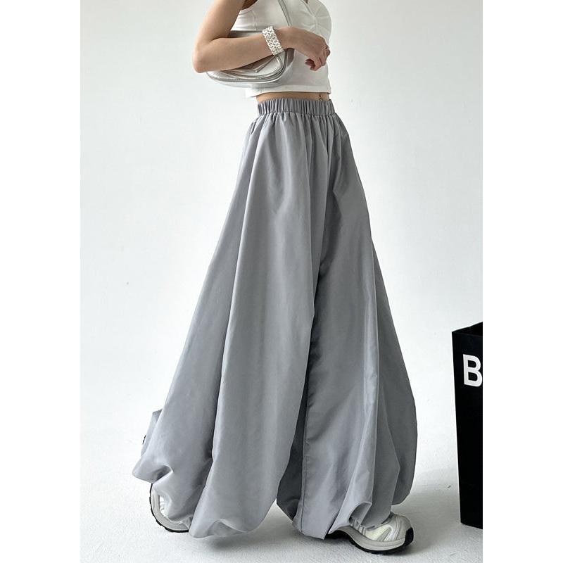Fashion Grey Pockets Elastic Waist Lantern Pants Fall RU009