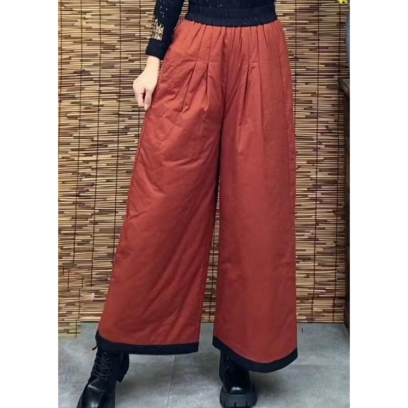Women Orange Pockets Thick Warm Fine Cotton Filled Pants Winter RU025