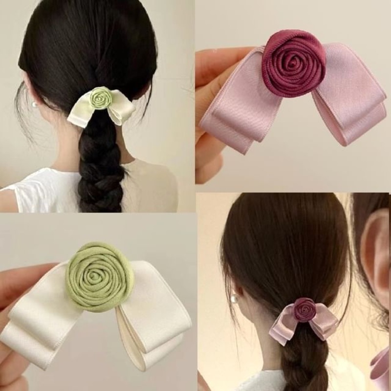 3D Flower Bow Hair Clip|Beige|Pink|One Size