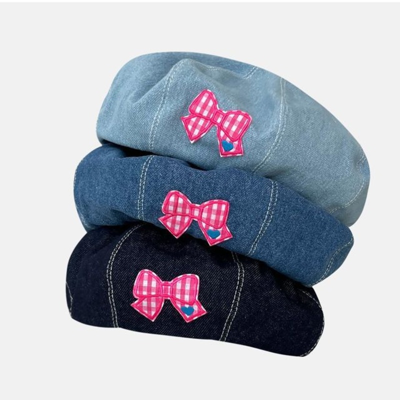Applique / Denim Beret Hat|Black Heart – Dark Denim Blue|Black Heart – Denim Blue|Black Heart – Light Denim Blue|Bow – Dark Denim Blue|Bow – Light Denim Blue|Denim Blue|Pink Heart – Dark Denim Blue|Pink Heart – Denim Blue|Pink Heart – Light Denim Blue|One