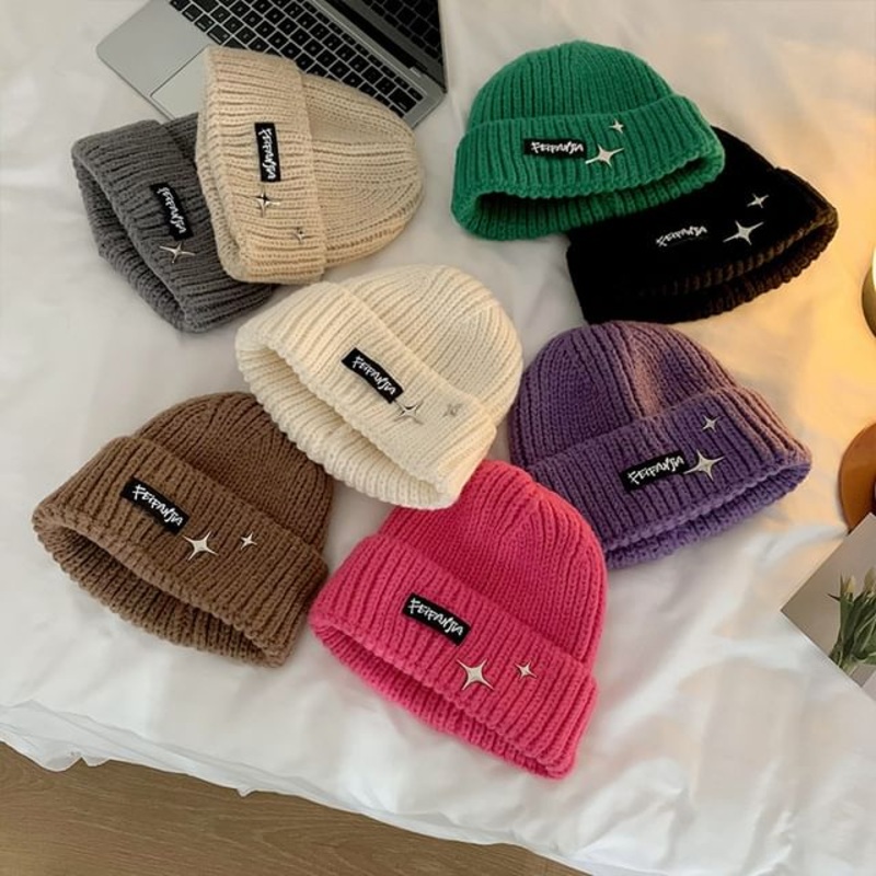 Lettering Beanie|Black|Coffee|Gray|Green|Khaki|Off-White|Purple|Rose Pink|M