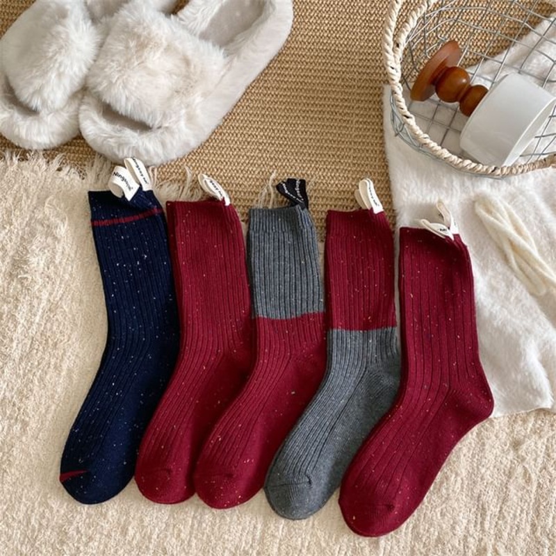 Dotted Ribbed Socks|Dark Gray Cuff – Red|Navy Blue|Pinstripe – Red|Red Cuff – Dark Gray|Stripe – Red|One Size