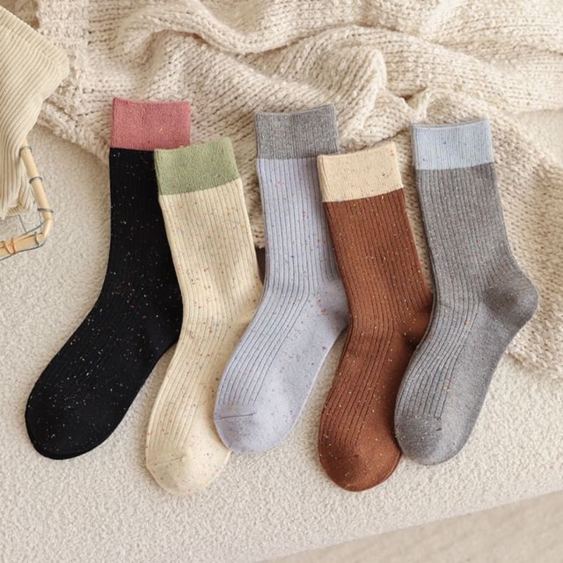 Melange Ribbed Short Socks|Beige|Black|Dark Brown|Gray|Purple|One Size