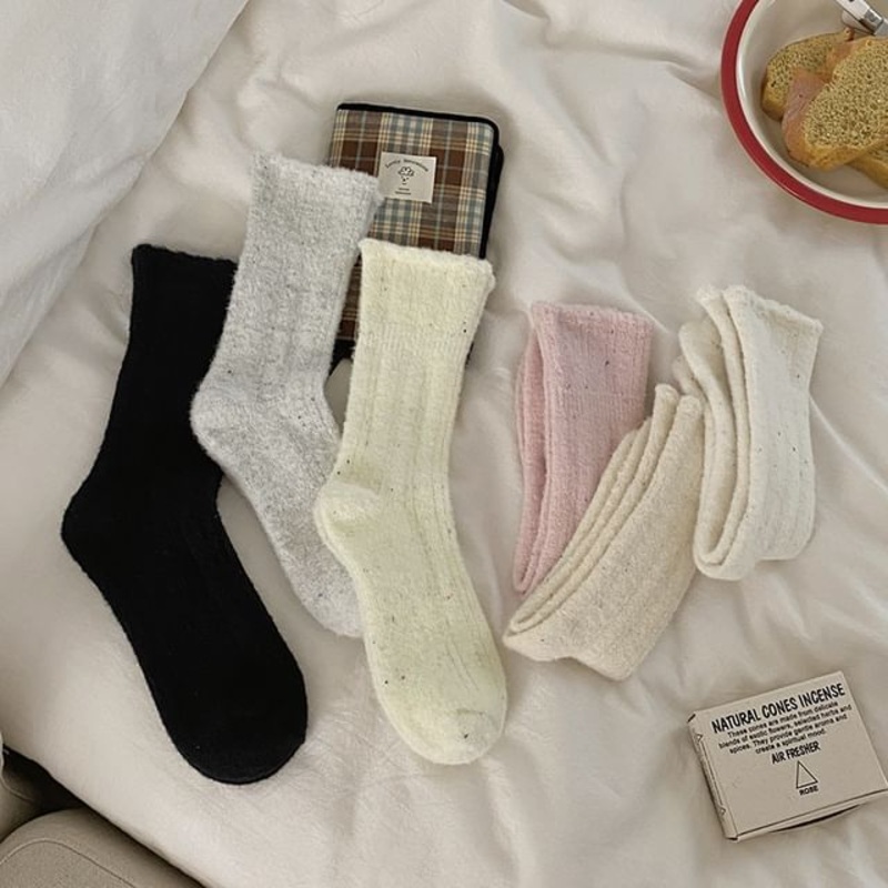 Melange Short Socks|Almond|Black|Gray|Light Yellow|Pink|White|One Size