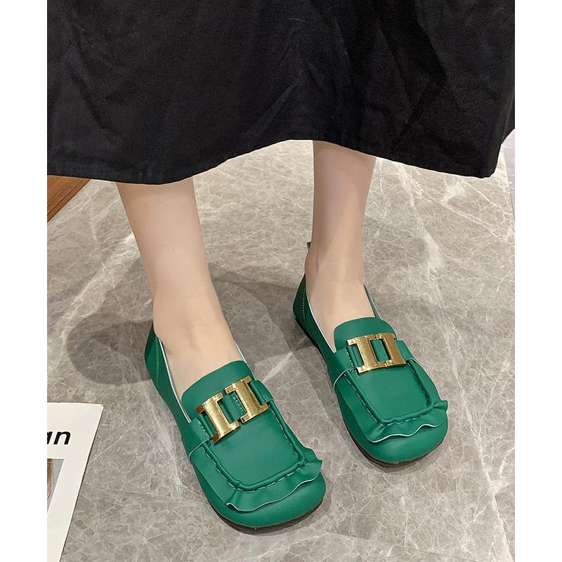 New Green Comfy Sequined Splicing Penny Loafers RI030