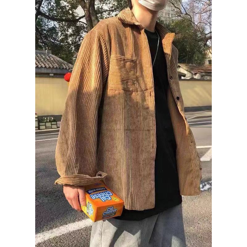 Boutique Camel Peter Pan Collar Corduroy Mens Shirts Coat Fall RO019