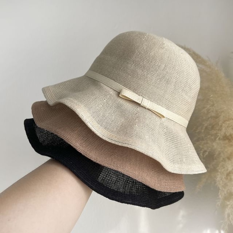 Bow Plain Bucket Hat|Beige|Black|Camel|Light Coffee|One Size