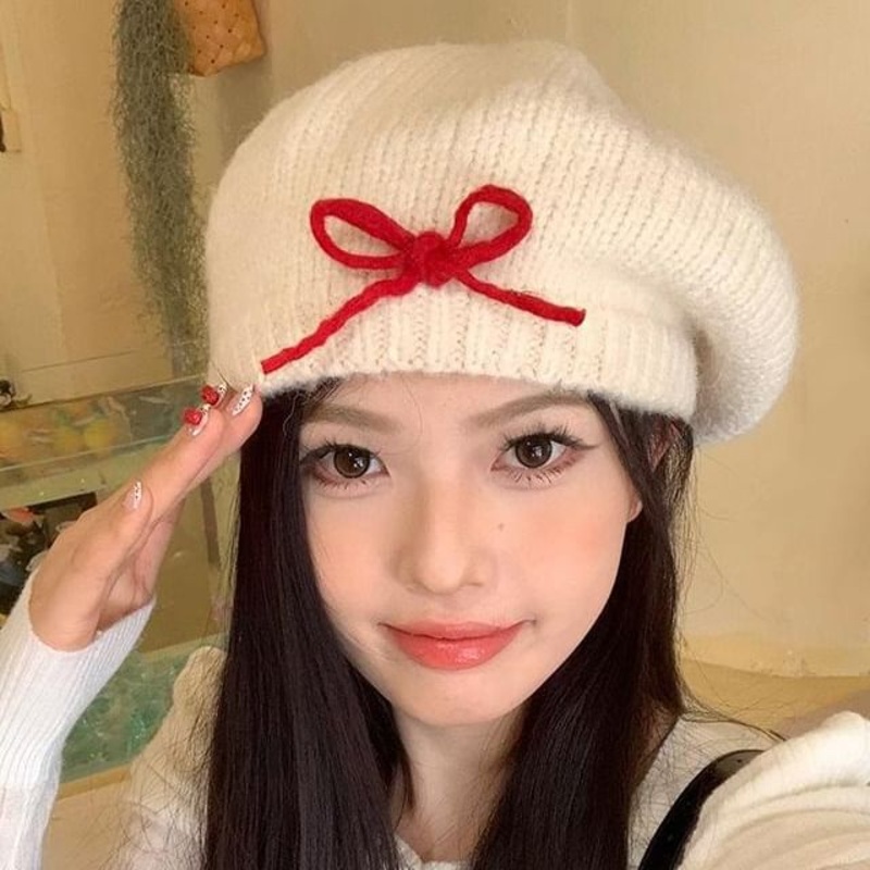 Bowknot Detail Beanie|Beige|M