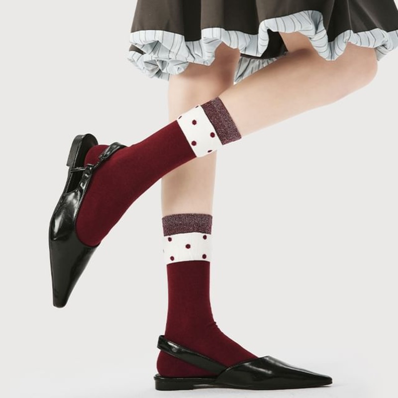 Dotted Ruffle Socks|R8906 – Wine Red|One Size