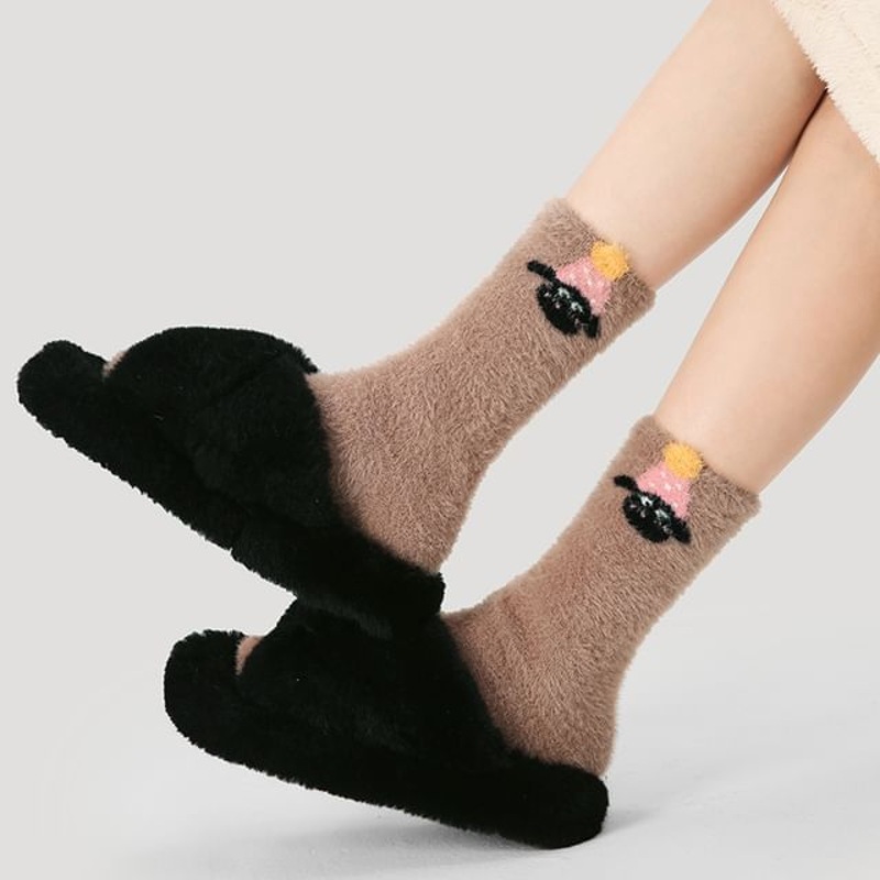 Sheep Print Knit Socks|R8848 – Coffee|One Size
