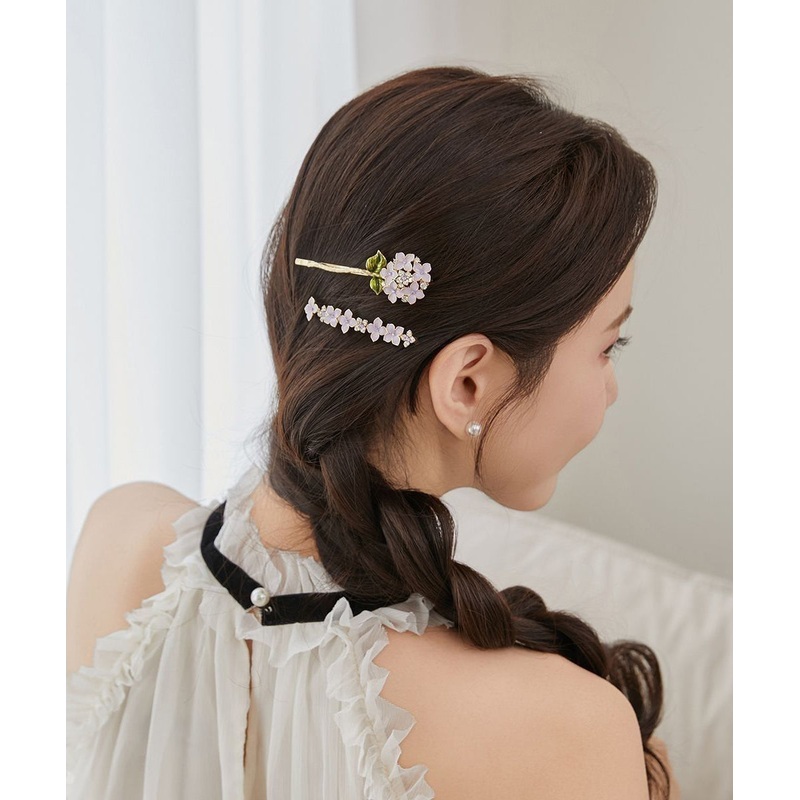 Alloy Crystal Zircon Glaze Hairpin Stylish Drip Purple Floral