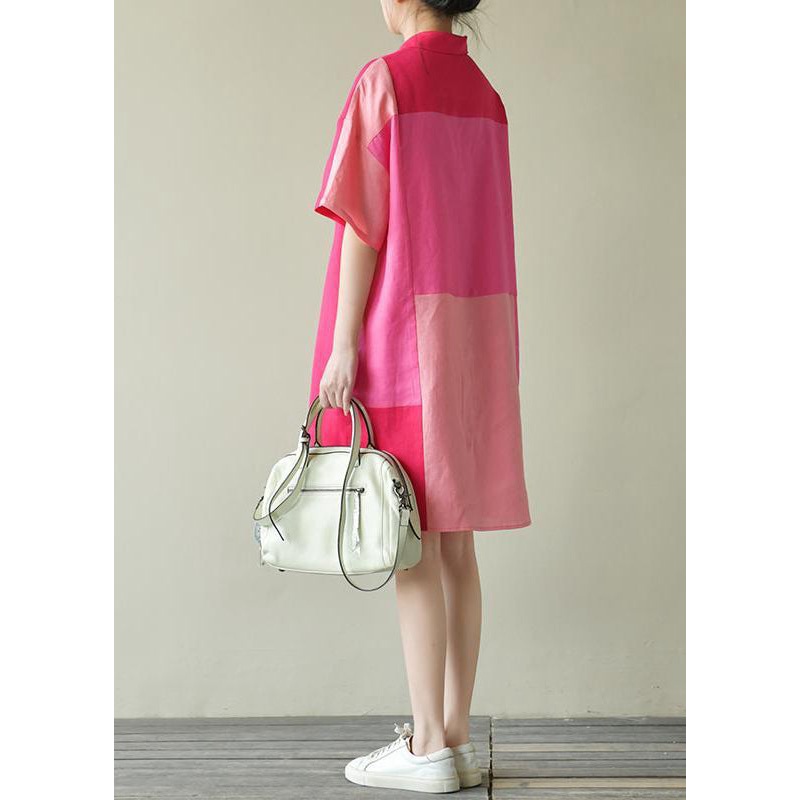 Collar Colorblock Loose Pan Summer Dress Peter Cotton Shirts