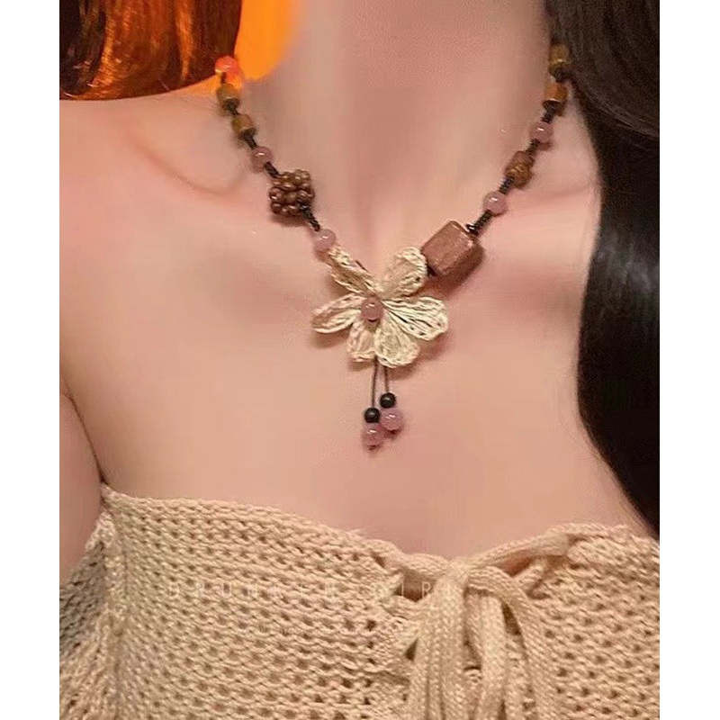 Gratuated Rope Handmade Coloured Glaze Braided Floral Wood Black