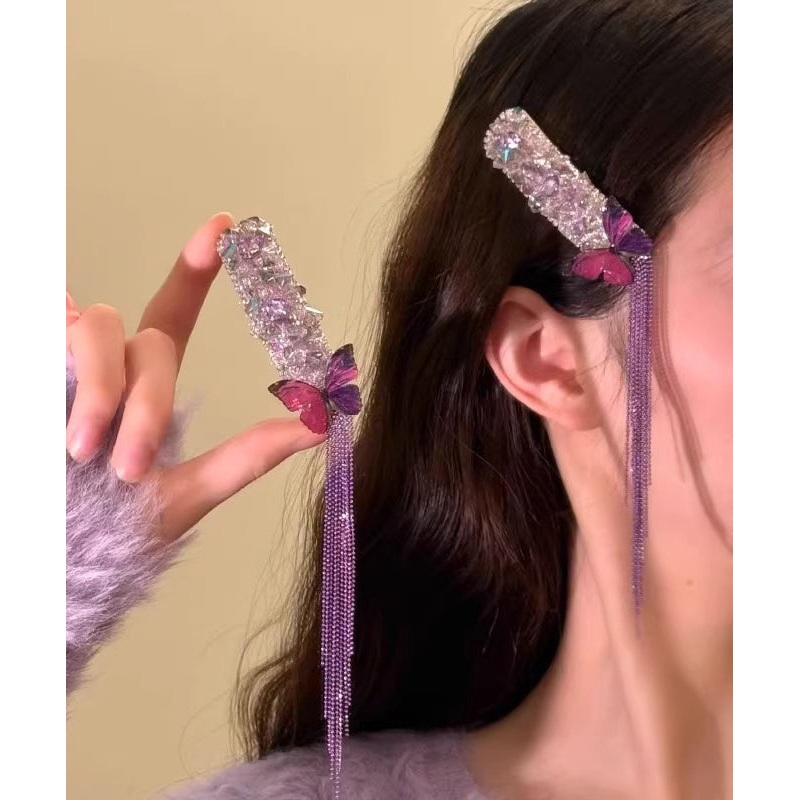 Purple Fine Tasse Butterfly Alloy Zircon Hairpin