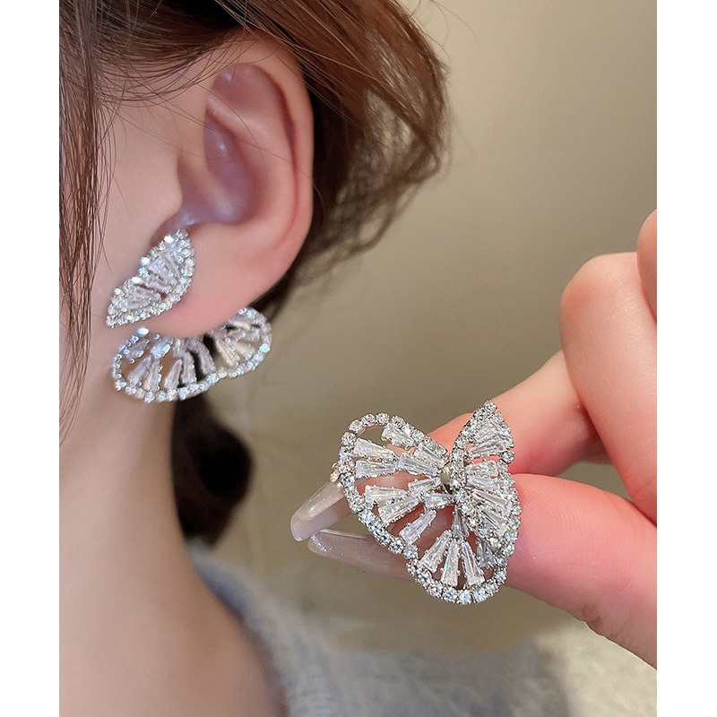 Silk Copper Boho Stud Zircon Hollow Earrings Butterfly Out