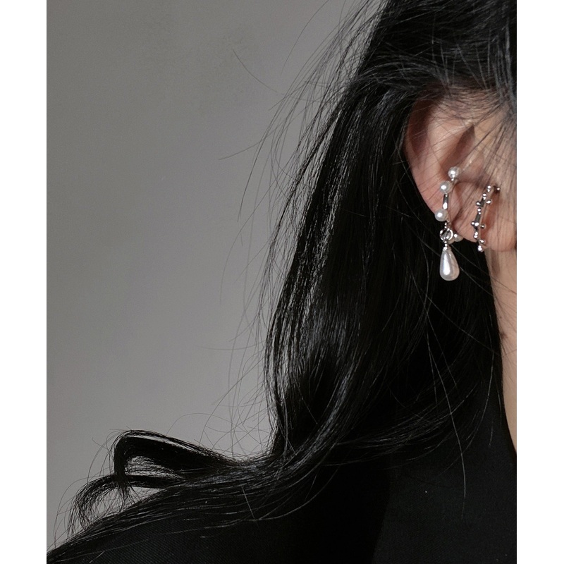 Water Pearl Unique Hoop Drop Earrings Copper Asymmetrical Silk