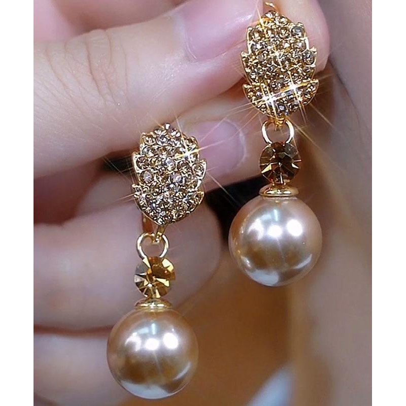 Zircon Champagne Alloy Copper Pearl Earrings Drop Fashion