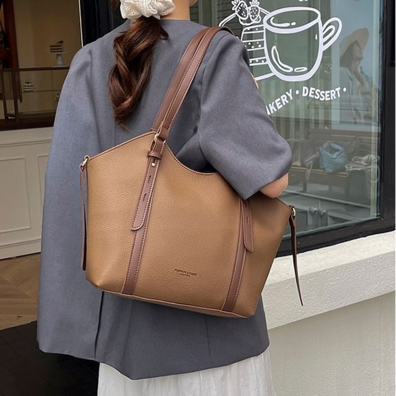 Bag Faux Tote Leather|Black|Brown|Coffee|Gray|Khaki|Off-White|One Size