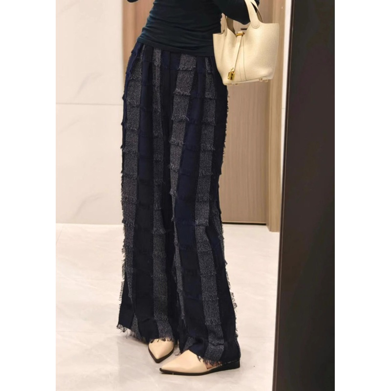 Cotton Pants Striped Tasseled Fall Stylish Grey