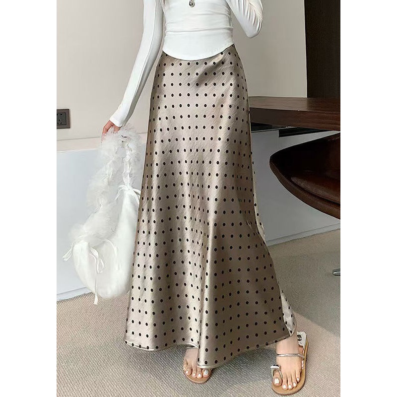 Dot Champagne Color Fall Slim Skirts Waist Fit Silk High