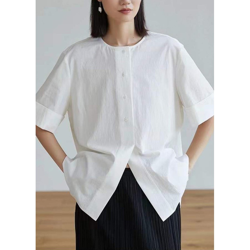 Half Open Tops Cotton Side Oversized Sleeve White Shirt Women
