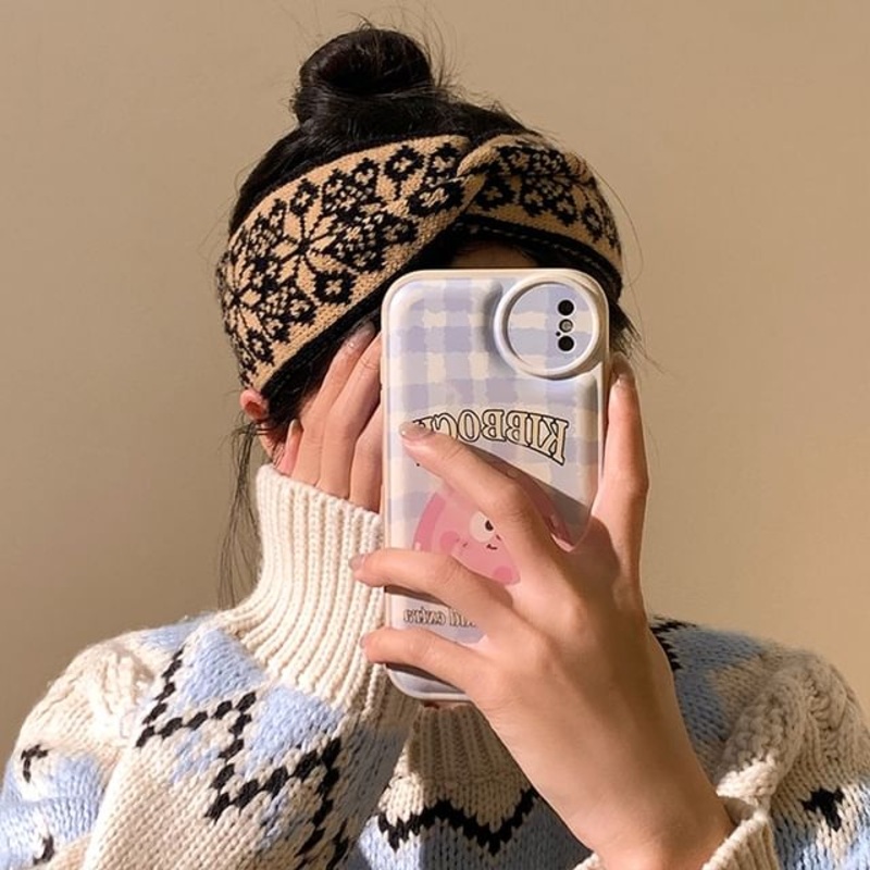 Headband Knitted Patterned|Black|Brown|Gray|Red|White|One Size