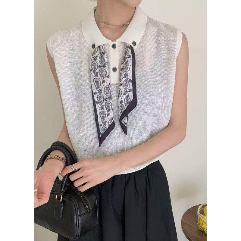 Knit Shirt Peter Summer Boho Scarves Top Pan Collar White